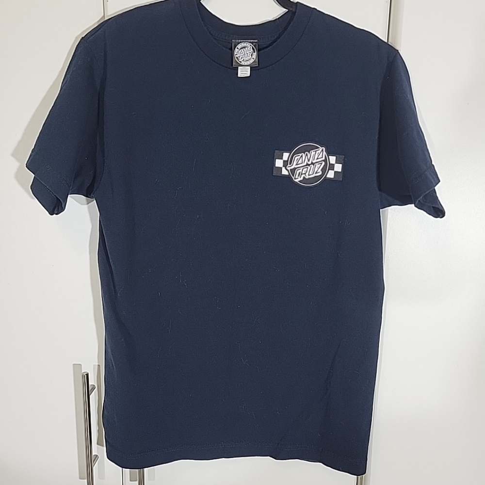 Santa Cruz Shirt Adult Medium Blue Checkerboard Logo Short Sleeve Crew Neck